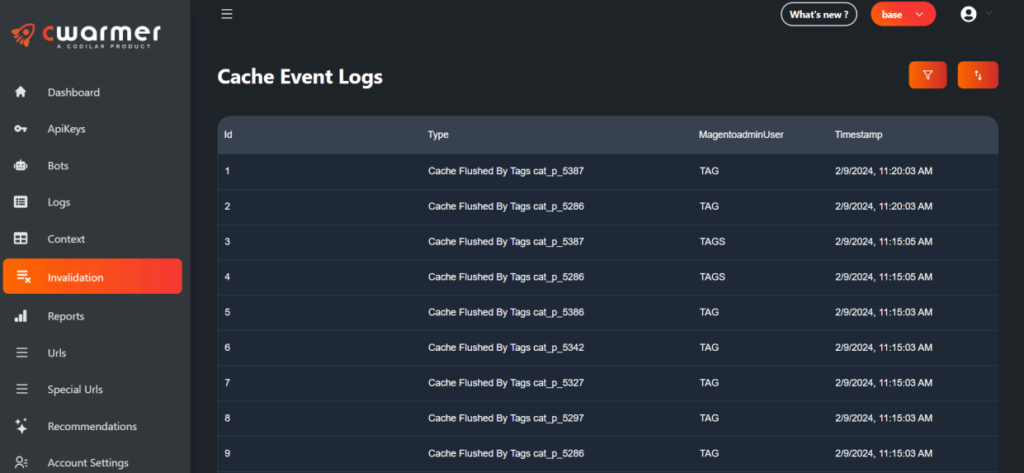 Invalidation Cache Event Logs