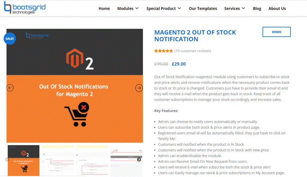 bootsgrid magento 2 out of stock notification