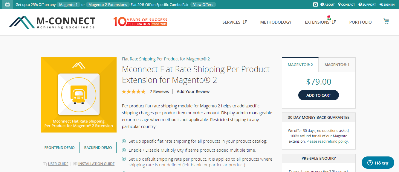Flat rate shipping per product extension for magento 2