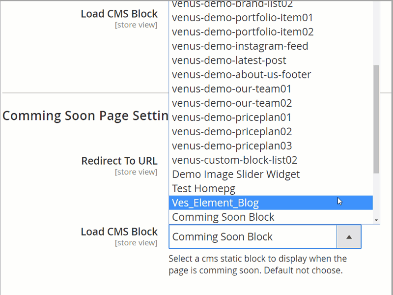 Load CMS Block for Coming soon page