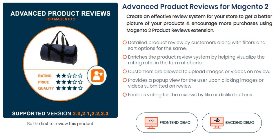advanced product reviews for Magento 2 store