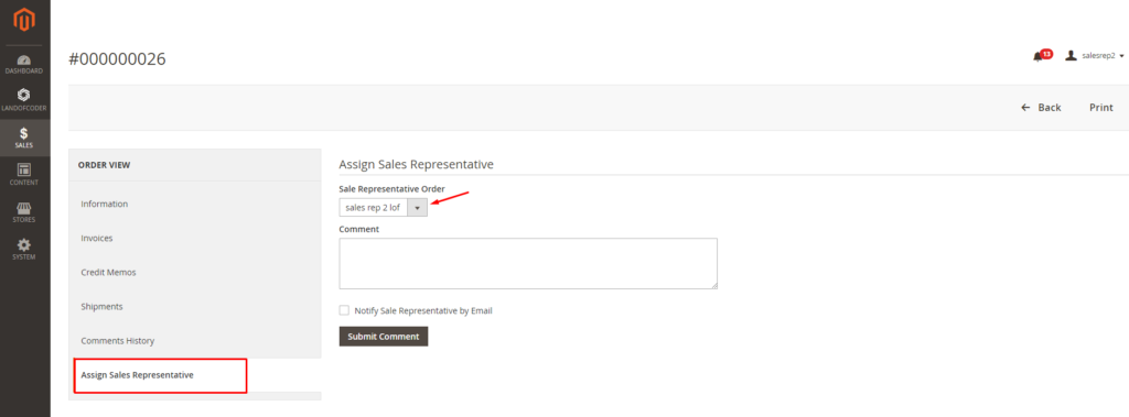 Assign sales dealers to orders in the backend of Magento 2 Sales Rep Extension