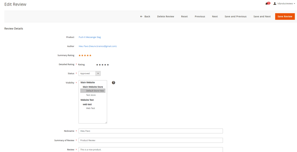 Admin edit any product reviews with advanced magento 2 product reviews