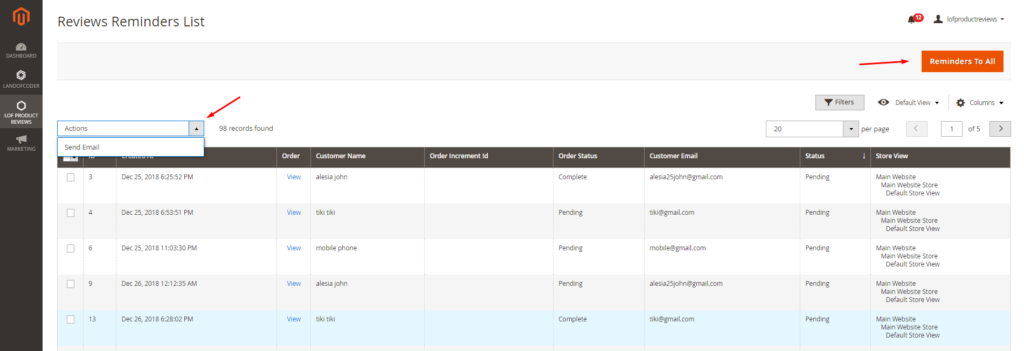 How to manage reviews reminders list with advanced magento 2 product reviews