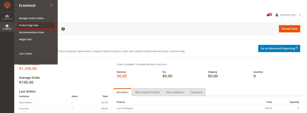 product page tabs in Magento 2 Recommended Products module