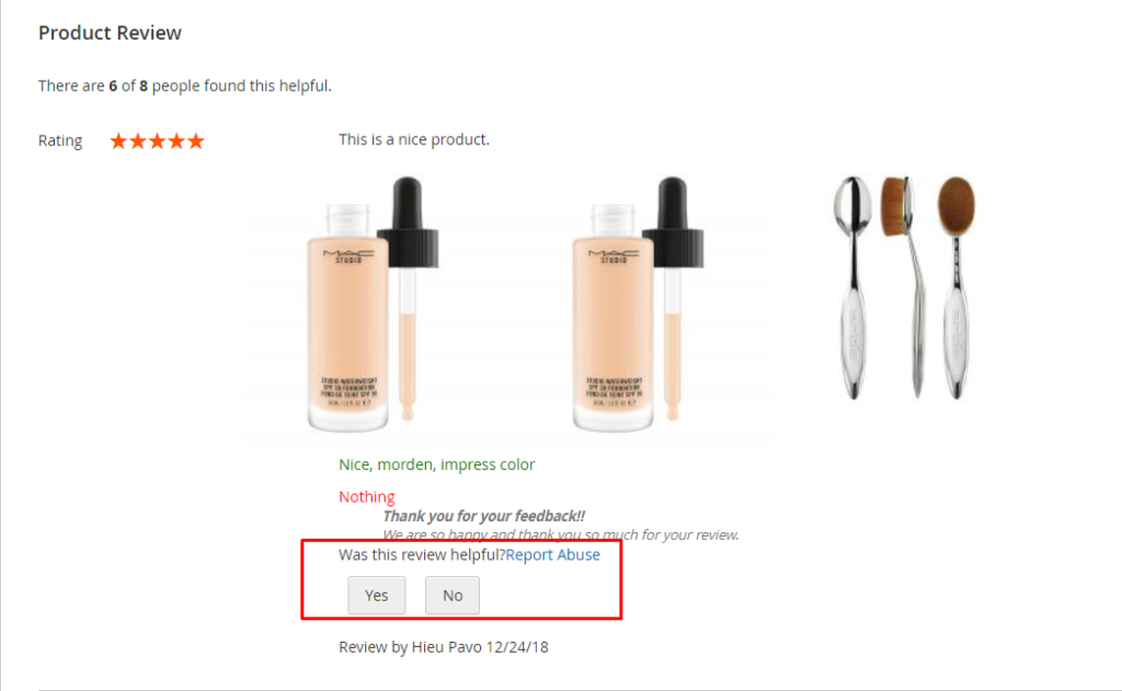 How to report abuse and rate review helpful with magento 2 product reviews extension