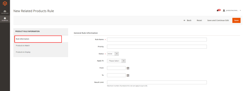 how to set rule information with Magento 2 Recommended Products Extension
