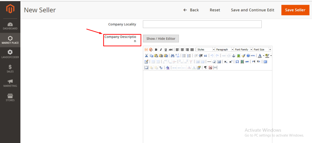 add seller company description in Magento 2 marketplace extension 