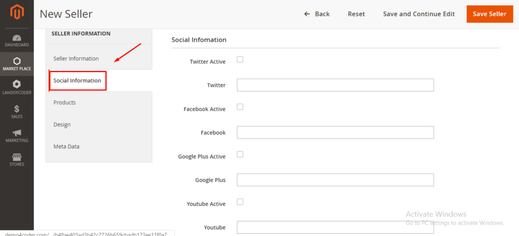 Social information in magento 2 marketplace extension backend