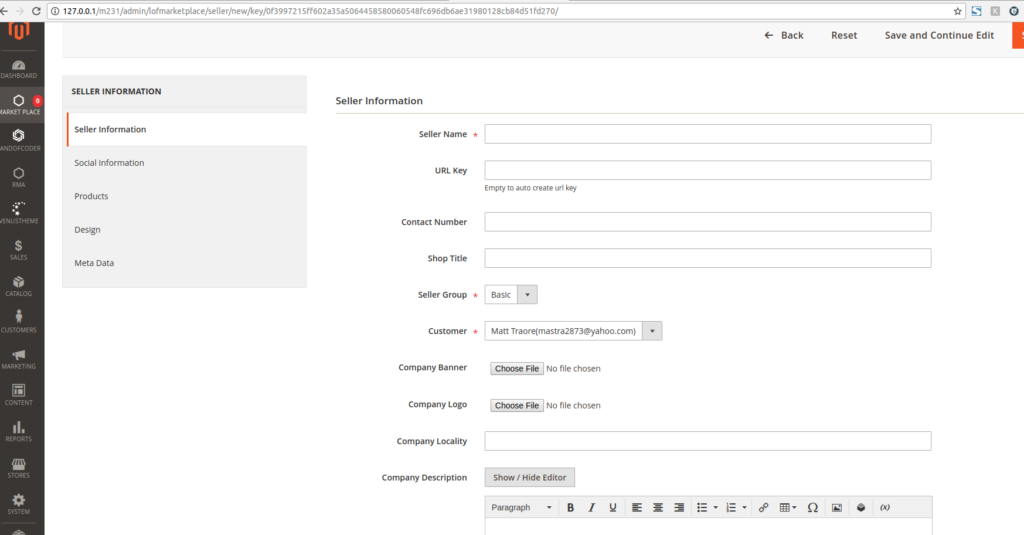 Seller information tab in marketplace for magento 2