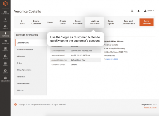 Illustration from the login as customer extension for magento 2