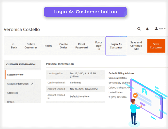 login as customer for magento 2 illustration