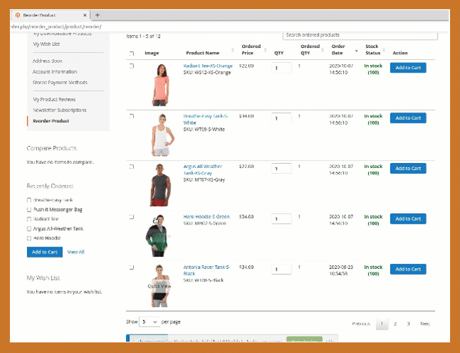 magento 2 reorder products view popup
