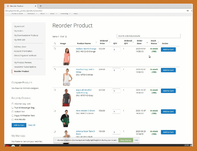 magento 2 reorder specific products 