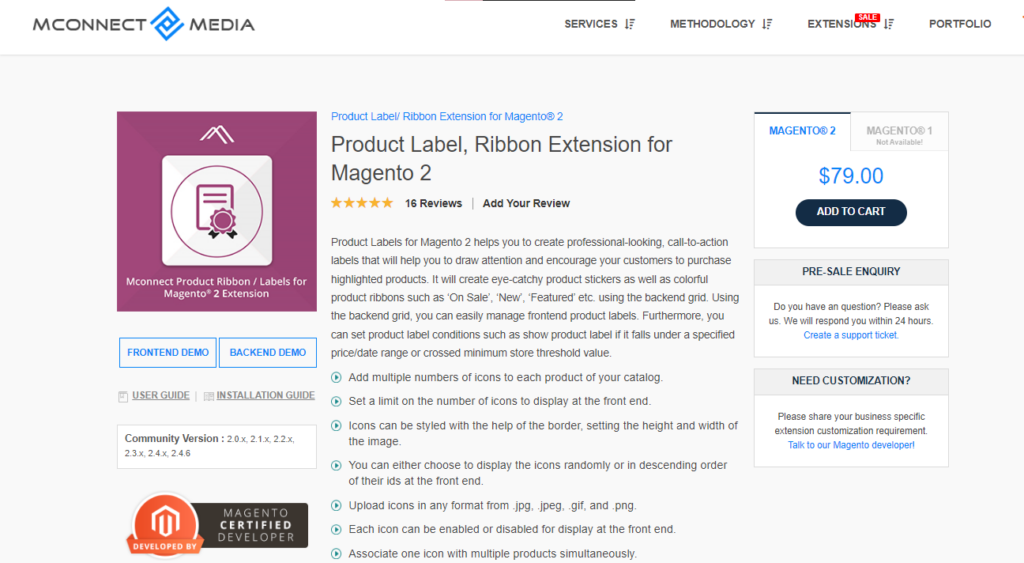 Product Label, Ribbon module for Magento 2