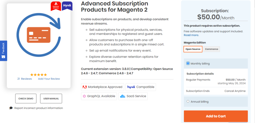 Advanced Subcription Products for Magento 2