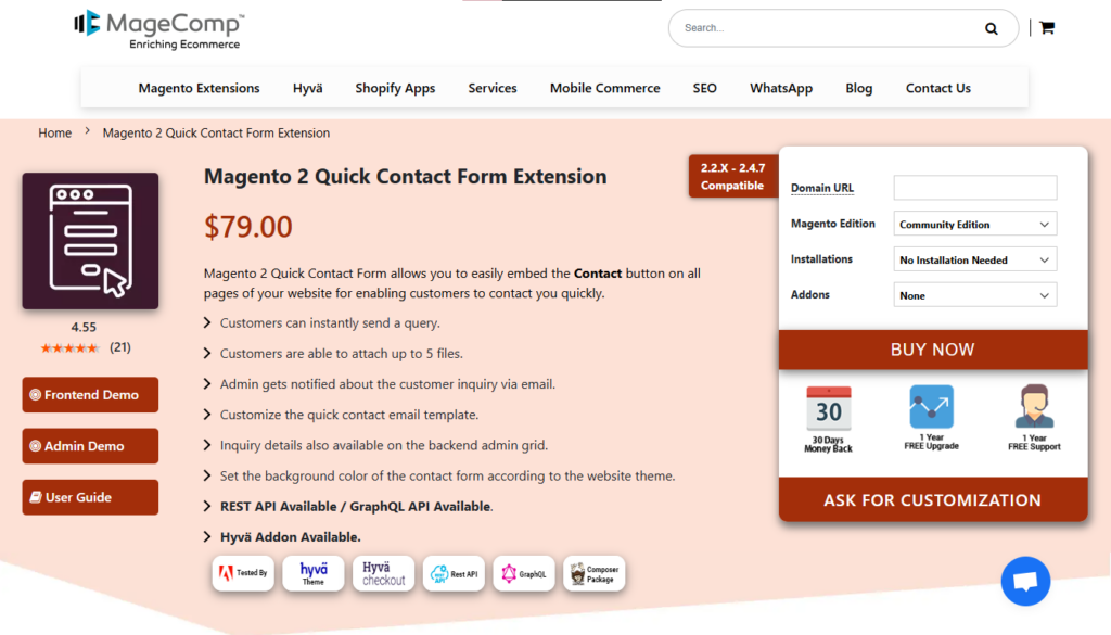 Magento 2 Quick Contact Form Extension