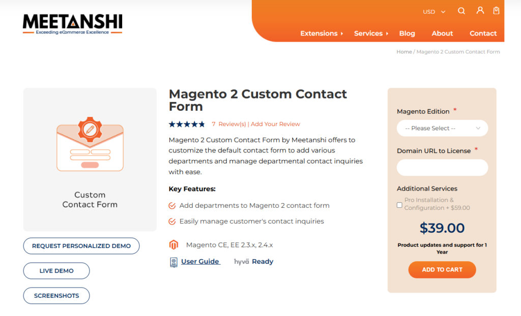 Meetanshi Custom Contact Form for Magento 2